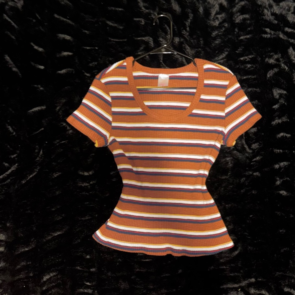 No Boundaries Orange and Purple Striped Short Sleeve Tee